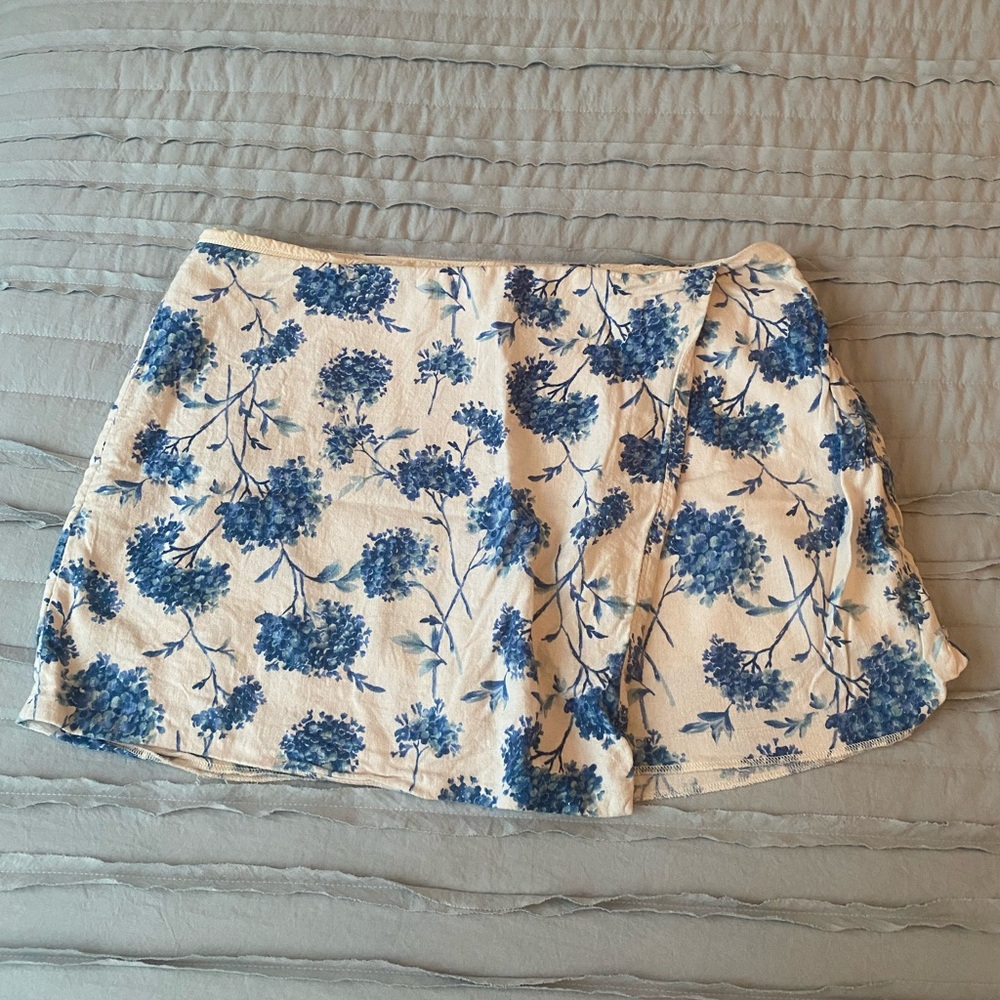 Women's Blue Floral Wrap Shorts